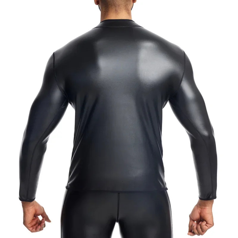 2026 Mens Slim Fit Long Sleeve Casual Leather Shirt 260205