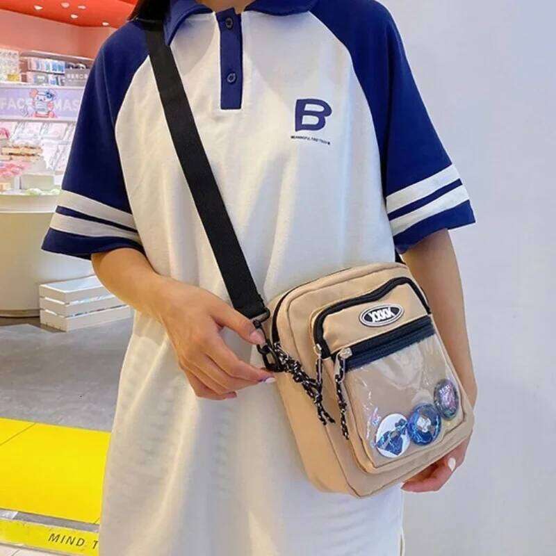 Korean Style Motorbike Nylon Square Crossbody Women Transparent Shoulder Men Sport Cycling Portable Mobile Phone Bag XJ260129