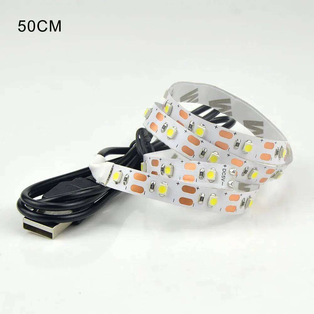 USB Strips 2835 Warm White DC 5V Strip TV Mirror Backlight Lighting Tape Room Decor Lamp Ribbon LED String Light Z260206