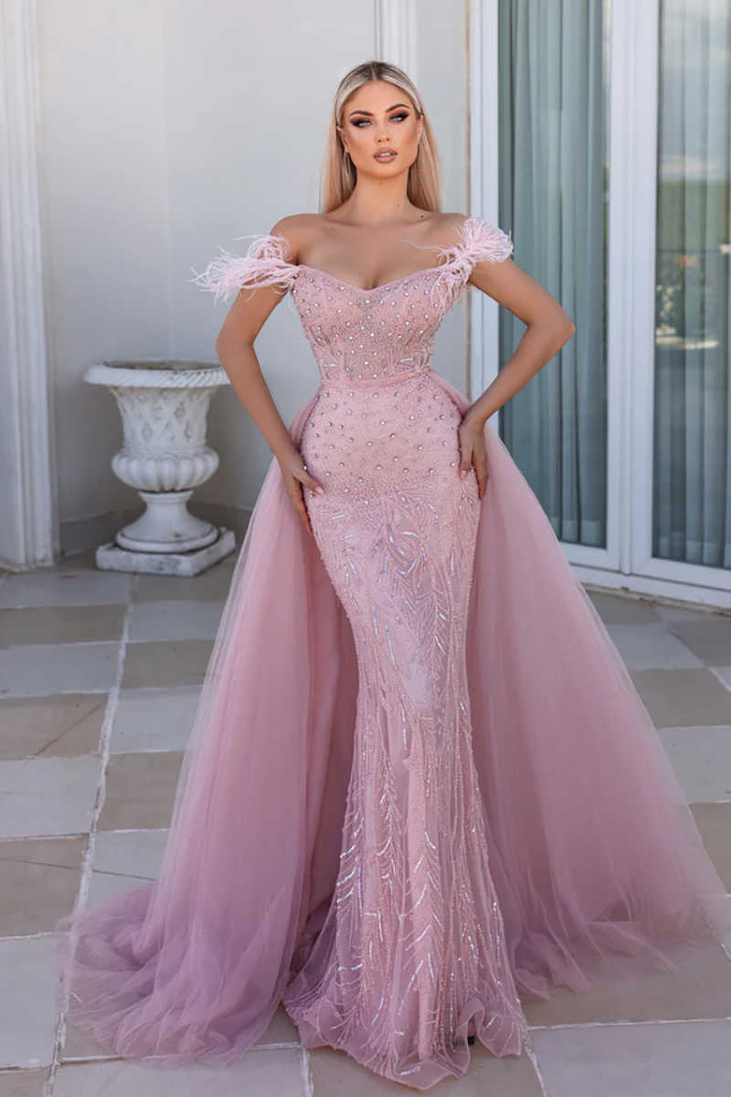 Customized Evening Dresses Elegant Beads Sequins Sleeveless Mermaid Strapless Prom Gowns Party Dress Sweep Train