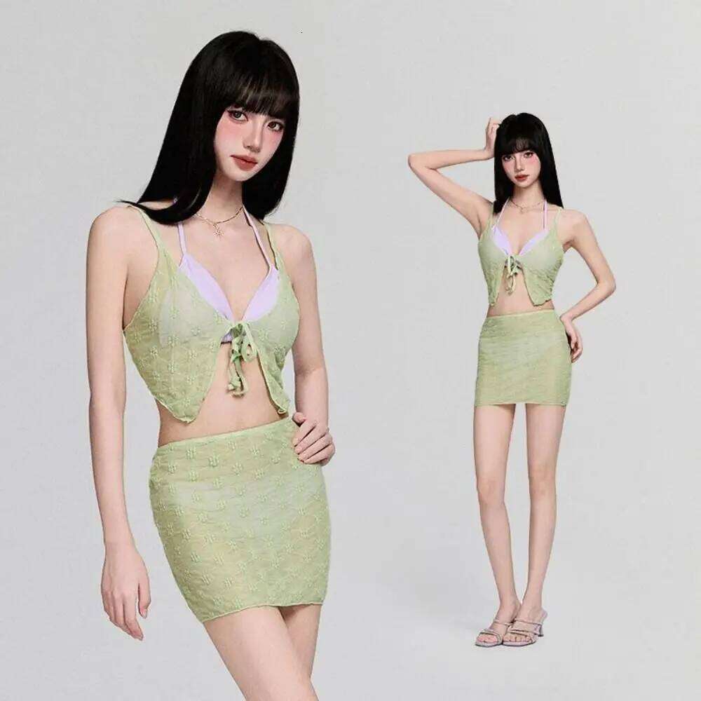 Lace Details Women's Tummy-Control Slimming Design American Hot Girl Bikini Pure-Sexy Fusion High-Waisted XJ260206