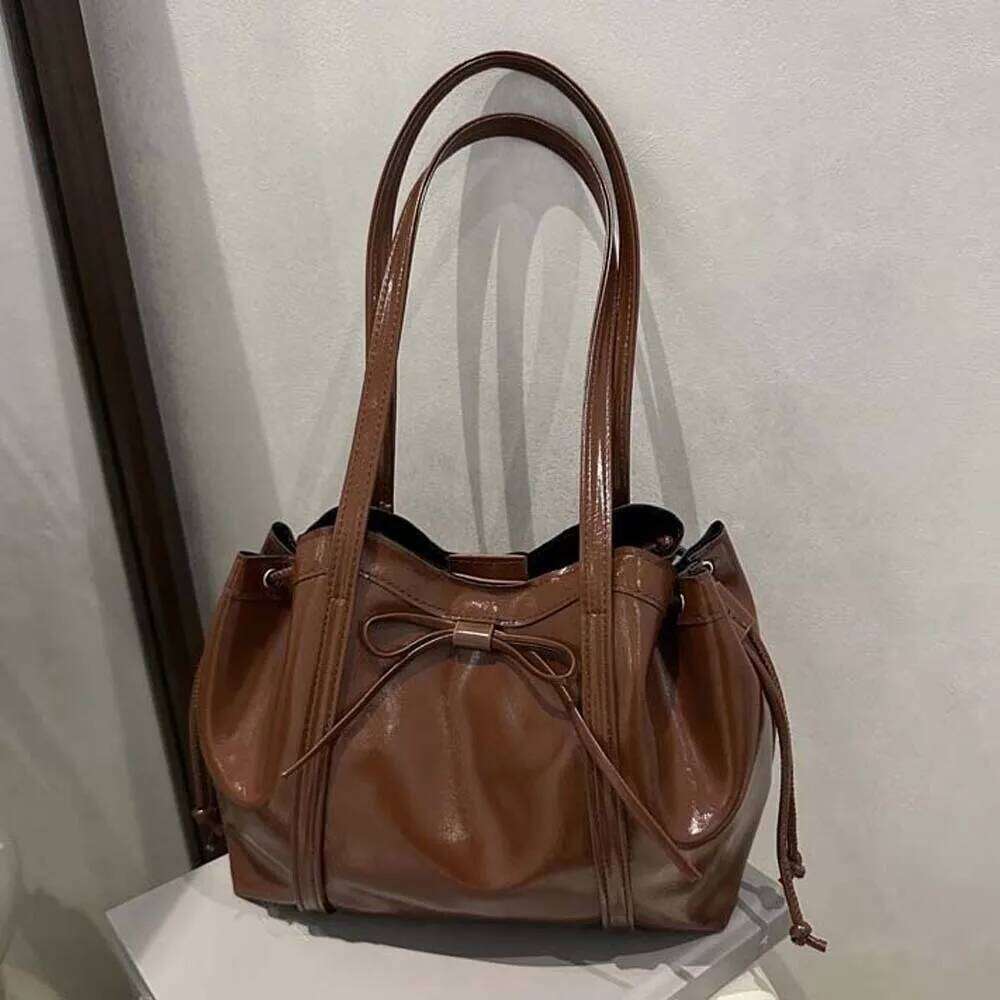 Solid Color Texture Tote Magnetic Button Large Capacity Bow PU Shoulder Bag Handbag Waterproof Lady Underarm Pouch Women Y260205