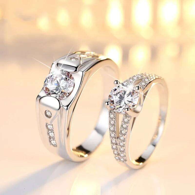 New Trendy Luxury Couple Rings for Women Men Dazzling Square Zirconia Delicate Ring Wedding Valentine's Day Romantic Jewelry W260206