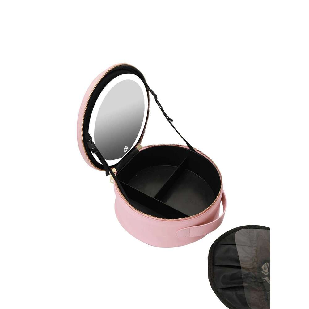 LED Illuminated Travel Makeup bag, USB Powered, Foldable Countertop Cosmetic Cases, PU Leather, with 3 Color Lighting Modes Y260206