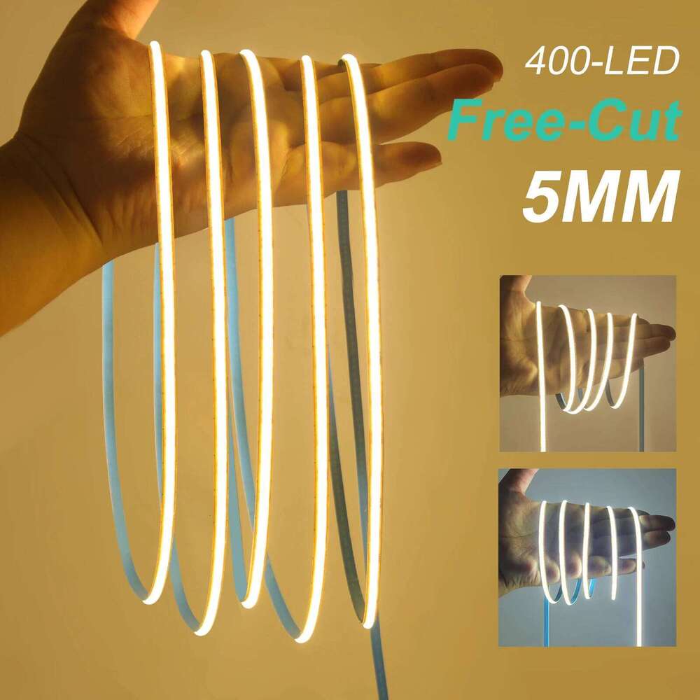 DC 12V 24V Free Cut LED PCB Width 5MM 400LEDS/M 3000K 4000K 6000K Self Adhesive Flexible Ribbon Strip Light For Home Decor Z260206
