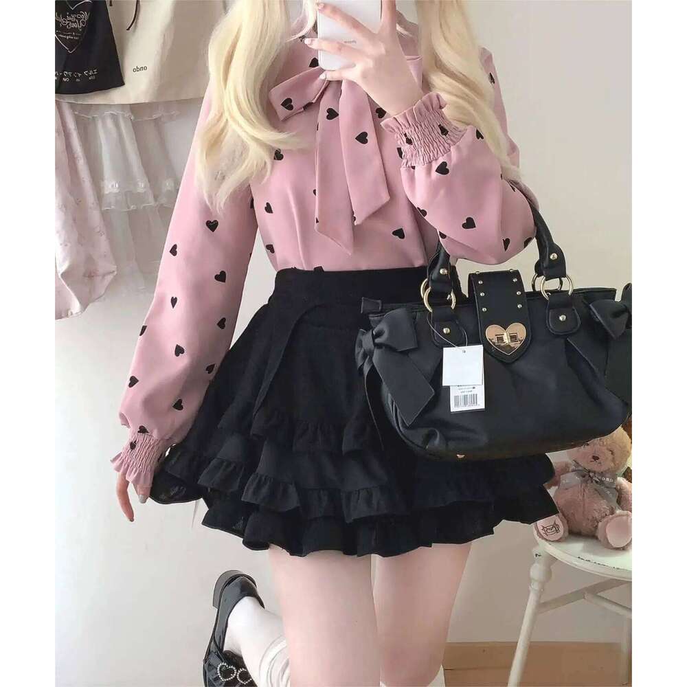 Sweet Bow Lolita Pink Hand Purse Women Harajuku Love Heart Soft Crossbody Lady Kawaii Large Capacity Shoulder Bag Female Y260205