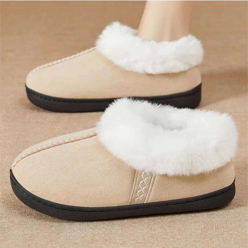 Fur Ankle Fluffy Women 2024 Winter Warm Plush Indoor Home Slippers Woman Faux Suede Closed Toe Soft Sole House Shoes
