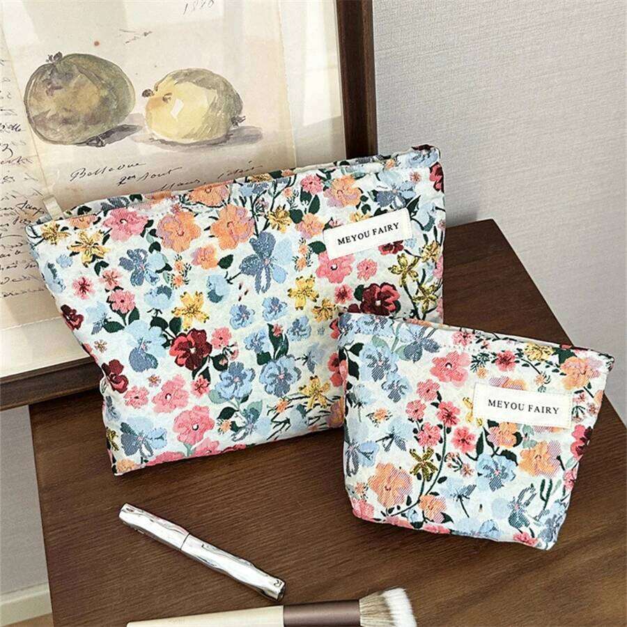 New Vintage Flower High-quality for Women Cosmetic Bag Large Capacity Canvas Makeup Pouch Travel Organizer Y260206