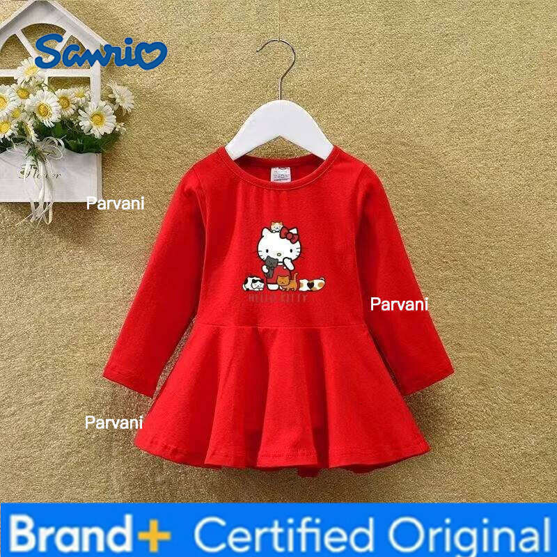 Sanrio Autumn Baby Girls Clothes Kid Long Sleeves Hello Kitty Dress Children Sweet Cartoon Printed Dresses Princess Outfits H2602061 - view 4