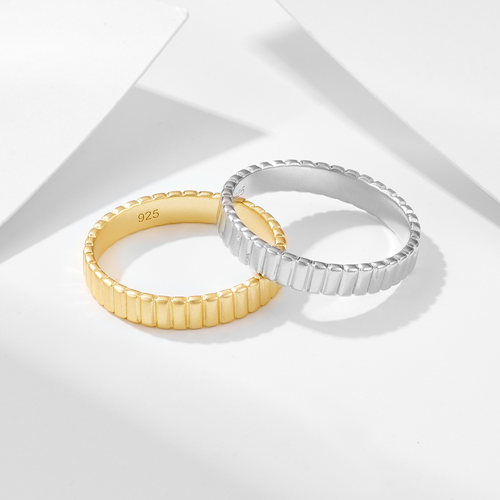 s925 sterling silver striped plain for women, ins jewelry, niche, unique, minimalist, cool style ring