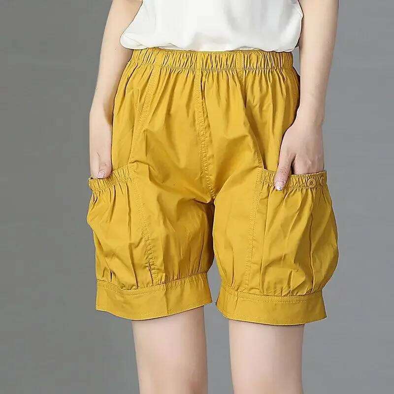 Summer Simplicity Loose Large Size All-match Solid Color High Waist Bloomers Women Clothes Casual Fashion Quarter Shorts XJ260206
