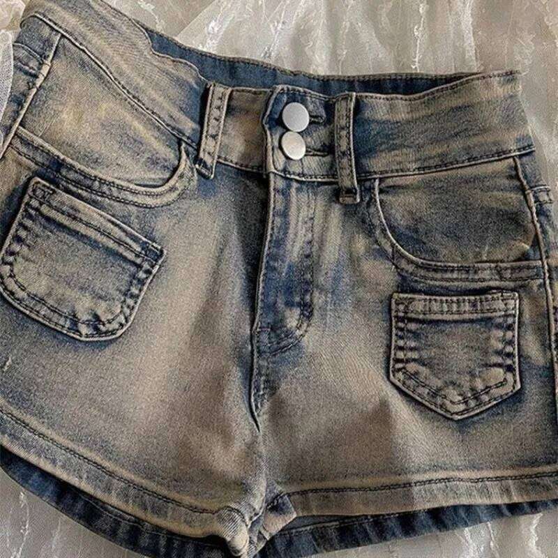 Retro American High Waist Denim Women's Slim Hot Pants Straight Summer Shorts XJ260206