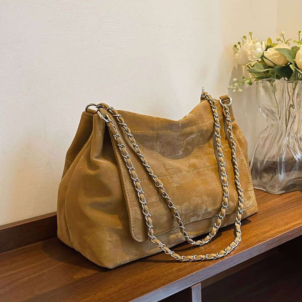 New Retro Pu Commuting Tote for Women Large Capacity Shopping Accessorise Shoulder Simple Leisure Texture Chain Bag Y260205