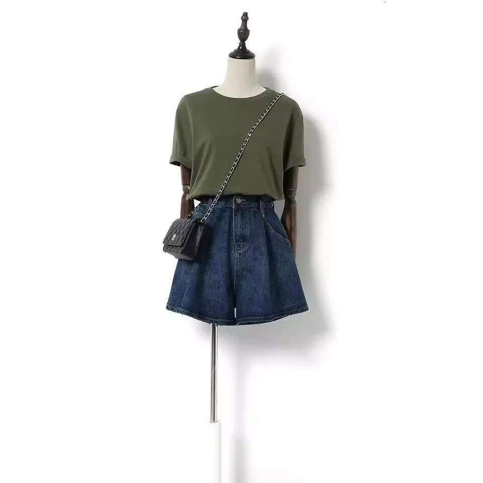 Summer Women's A-Line High Waist Loose Denim Shorts Casual Female Blue Jeans Short Pants C260206