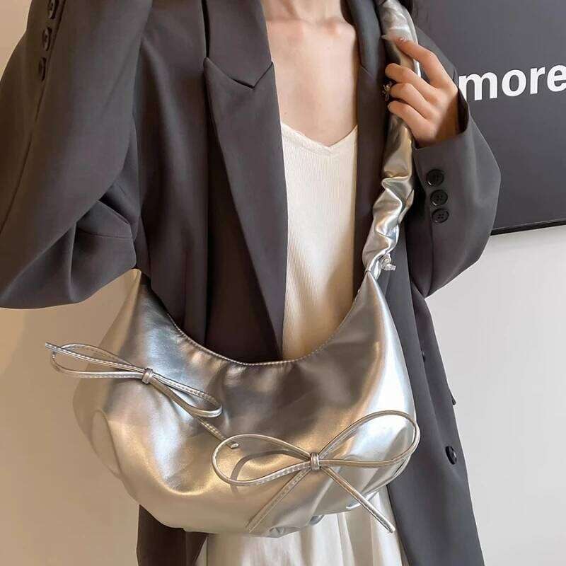 Tender Sweet Pleated Bow Shoulder Hobo Bags Fashion Elegant Office Lady Cloud Bag Women Y2k Aesthetic Fairy Handbags Crossbody Y260205