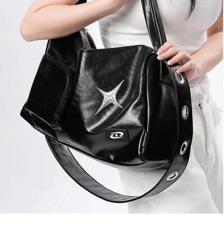 Silver Y2k Tote Bags for Women Aesthetic Luxury Designer Large Capacity Shoulder Bag Commuter Pu Leather Shopper Handbag Y260205