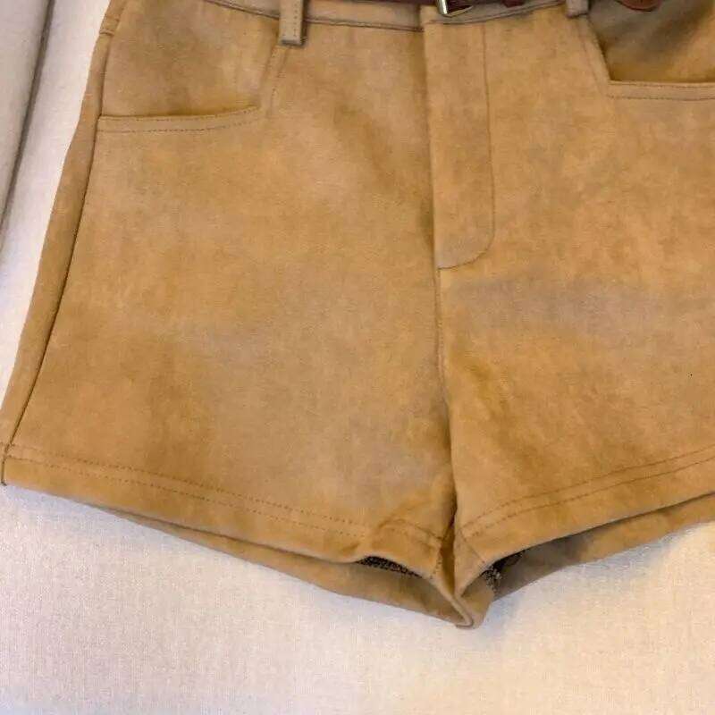 Deerskin Personalized Shorts for Women Autumn Style High-waisted Wide-leg with Hip-covering Pants Waist Bag XJ260206