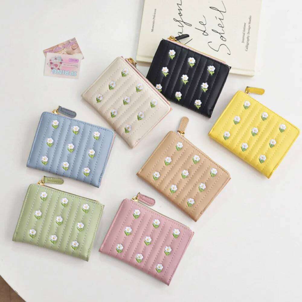 Fashion Mini Short Wallet Solid Color Zipper Money Bag Flower PU Leather Coin Purse Woman Y260206