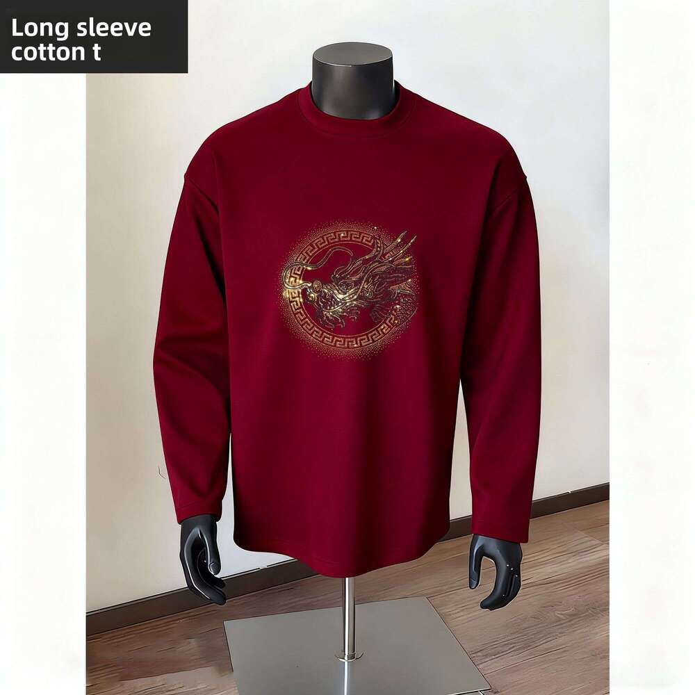 Light Luxury Trend Hot Spring And Autumn Long Sleeve T-Shirt Regular Versatile Simple Round Neck High-End New Trendy Men's Top