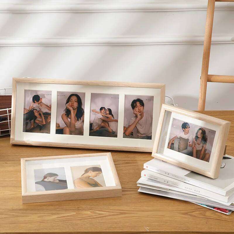 Photo table with cardboard 6 inch four hole combination photo hanging wall two or three picture frame wood S260205