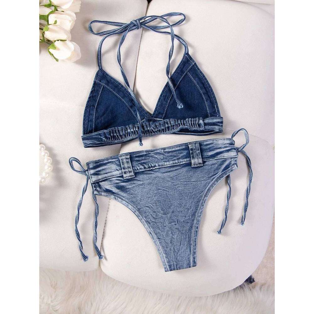 DEKA New Sexy Denim Bikini Set Beach Suit Split Blue Swimsuit Summer Jeans Shorts Female Short Women Two-piece Swimwear XJ260206