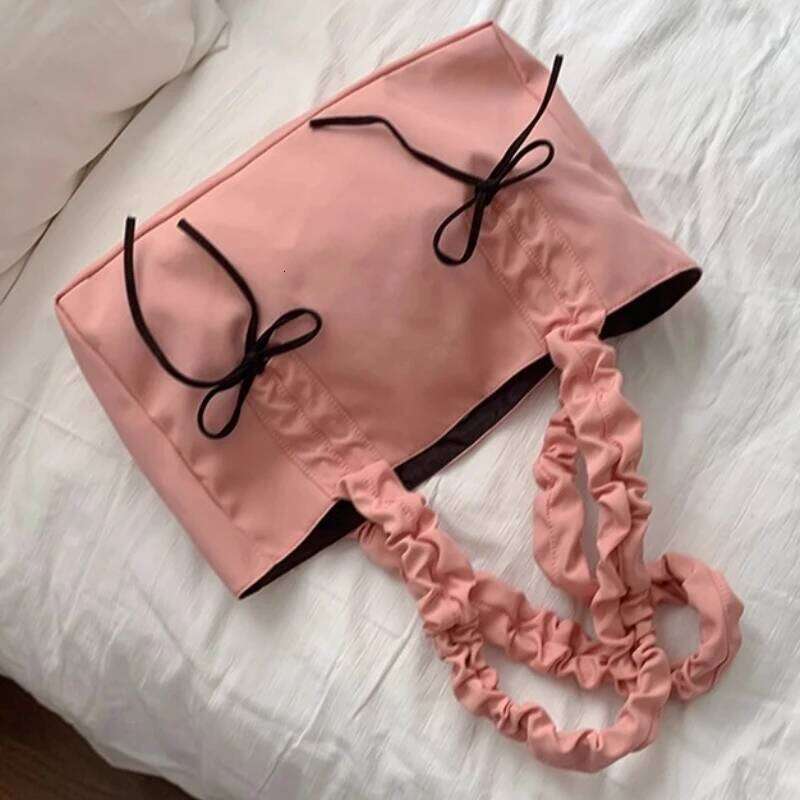 Korean Chic Sweet Y2k Aesthetic Shoulder Bags Fashion Women All Match Bow Pleated Handbags Simple Office Lady Underarm Bag Y260205