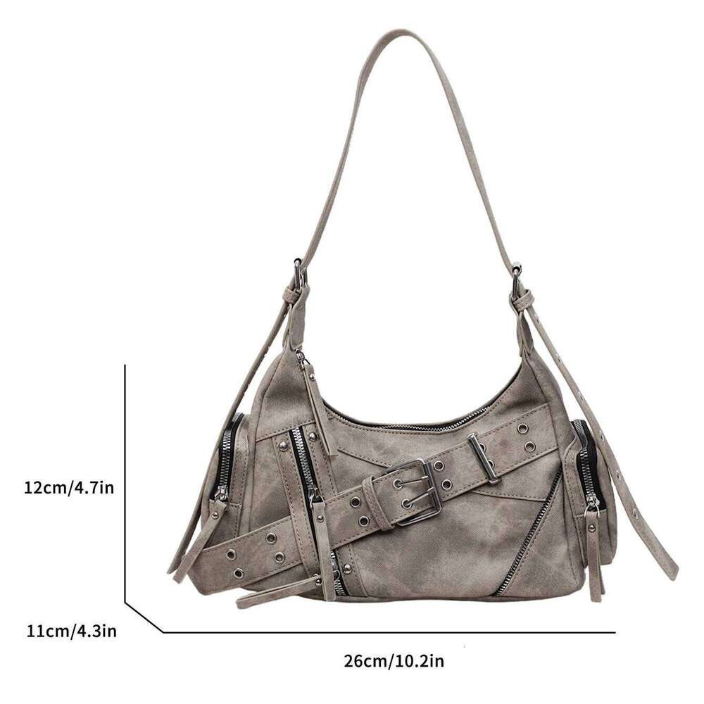 Rivet Design Half Moon Shoulder 2025 New Punk Style Motorcycle Bag Vintage Pu Leather Underarm Crossbody Handbag And Purse Y260205