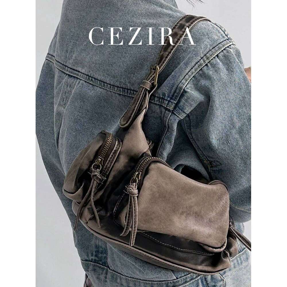 Women Retro Cool Preppy Street Style Shoulder Bag Washed PU Vegan Leather Vintage Functional Practical Cross body Handbag Casual Y260205