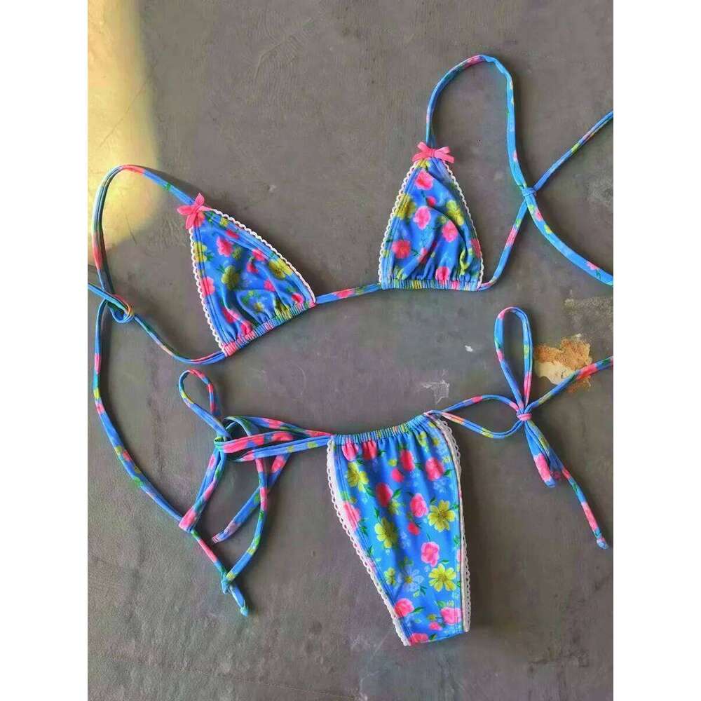 2026 Floral Print Halter Strappy Female Swimsuit Women Swimwear Two-pieces Bikini Set Bow Knotted Bathing Suit Swim Lady XJ260206