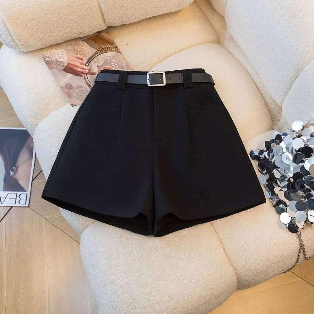 Gray Spring Autumn Casual Wide Leg Shorts Belt High Waist Suit Fabric Office OL Short Pants With Boots XJ260206