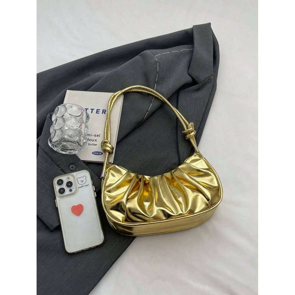 Fashion Classic Solid Color Pu Hobo Waterproof Fabric Pleated Design Underarm Spice Girl Style Shoulder Bag Y260205