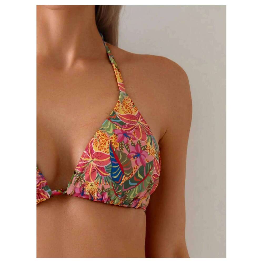 Women's 2 Piece Tropical High Cut Bikini Sets Tie Back Triangle Bathing Suit Boho Swimwear XJ260206
