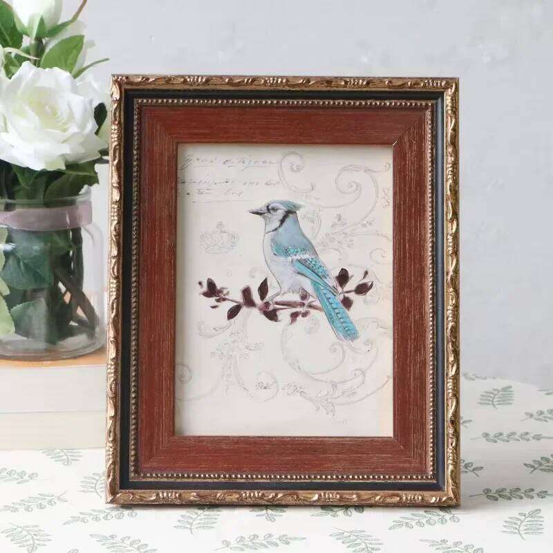 Creative Living Room Decoration Small Retro Style Solid Wood Bedroom Study Desktop Photo Frame Ornaments S260205