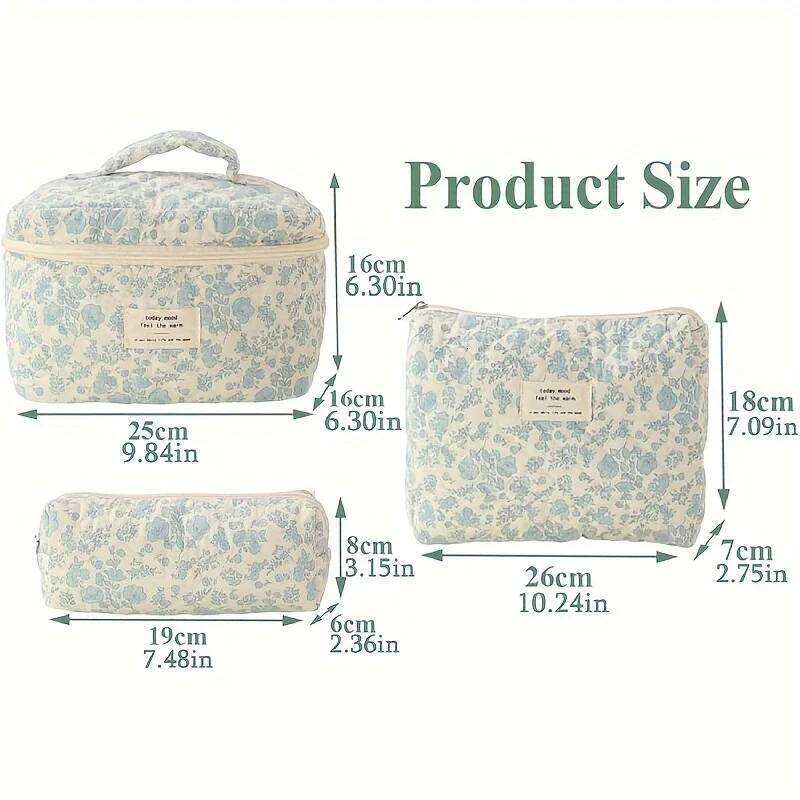3 Pcs Classic Flower Pattern Makeup Bag Set, Lightweight Versatile Carry All Cosmetic Bags Y260206