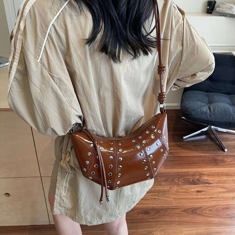 Designer Studded Shoulder Crescent 2025 New Women Metal Underarm Bag High-end Retro Rivet Polka Dot Crossbody Bags Y260205