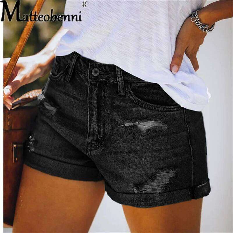 Women Fashion Ripped High Waisted Rolled Denim Vintage Hole Summer Casual Pocket Short Jeans Ladies Hotpants Shorts 2022 XJ260206