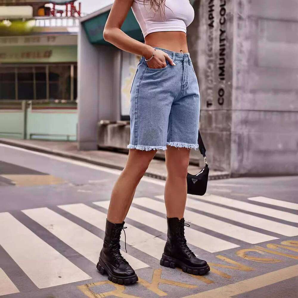 Casual Fringed Design Straight-leg Mid-length Jeans, New Summer Fashionable and Versatile Personality Denim Shorts for Women H260206