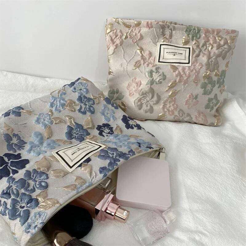 Fashion Retro Flowers Print Canvas Washing Bag Large Capacity Women Travel Cosmetic Pouch Make Up Storage Bags Y260206