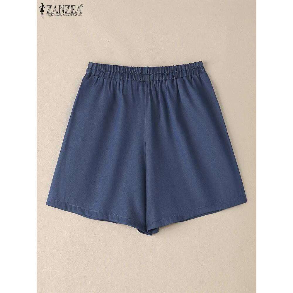2025 ZANZEA Fashion Women Shorts Summer Casual Elastic Waist Baggy Trousers Loose Work Pantalon Vintage Patchwork Holiday Pants C260206