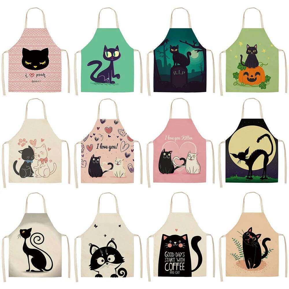 Cartoon cat aprons woman dress baking accessories cute for men kids apron kitchen linen S260205