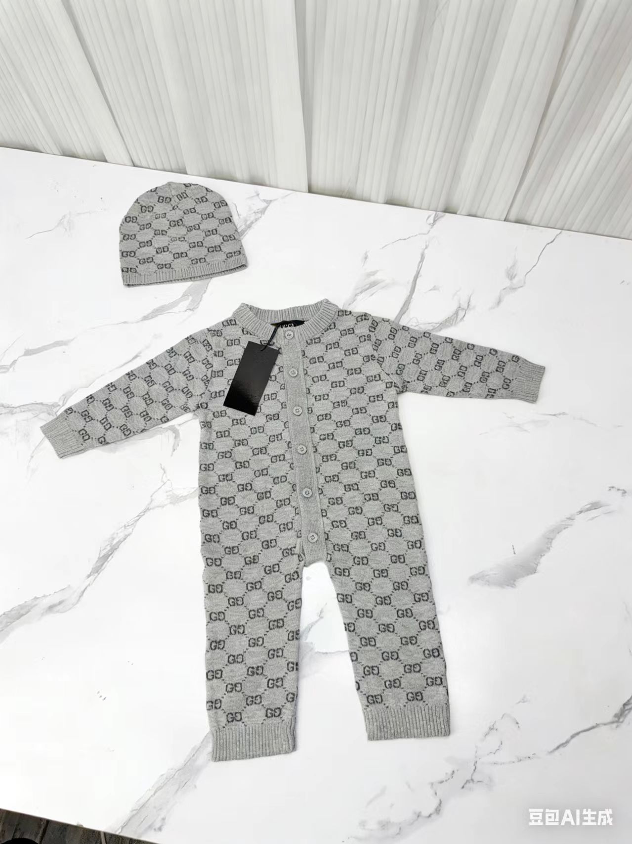 Baby blanket Romper Jumpsuit Knitted Cotton Yarn Jumpsuit for Babies with Ear Cap Blanket High Elasticity, Size 100x100cm