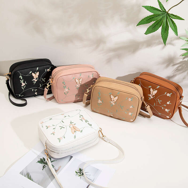 Artistic National Style Branch Leaf Embroidered Small Square Fresh And Elegant Women's Butterfly Mini Crossbody Shoulder Phone Bag MASA