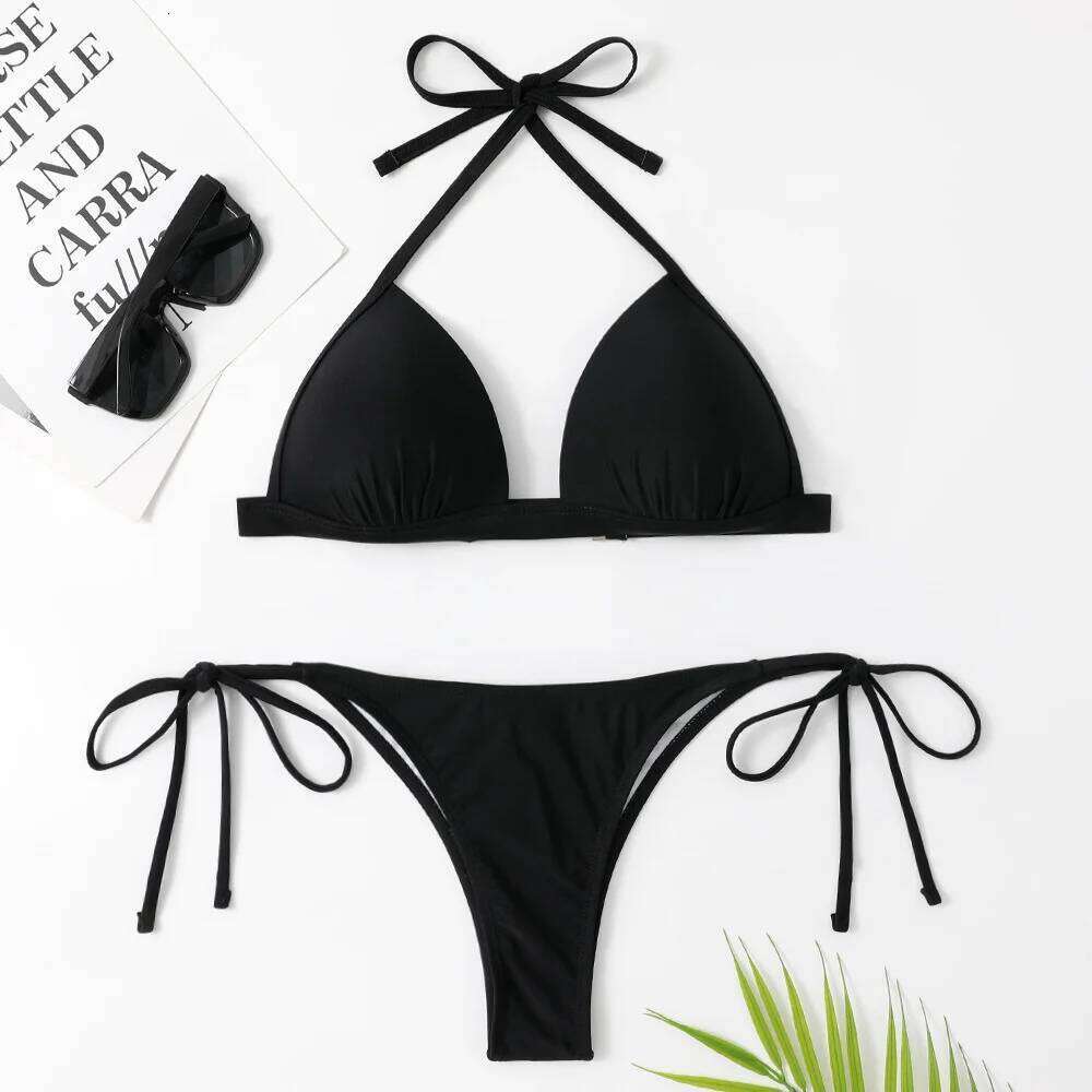 Black Bikini Push Up Swimsuit Trend Vacation Swimwear Pads Women Sexy String Beach Outfits Split Bathing Suits Micro Bikinis Set Z260206