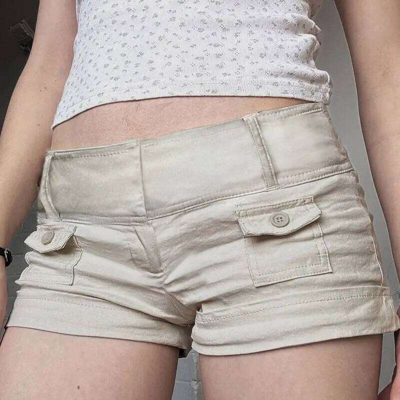 American Retro Button Pocket Tooling Shorts Women Waist Hot Casual Pants XJ260206