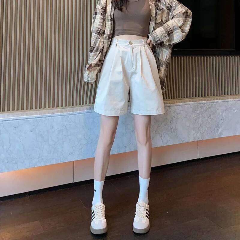 Casual Cotton Suit Shorts Women's Summer Slim Fit Thin American Wide Leg Pants with Hemming for plus Size Women XJ260206