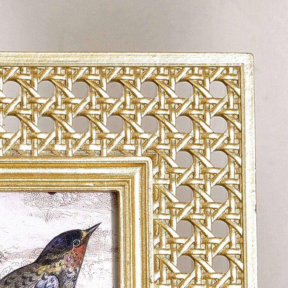 1PC, square decorative photo with a golden classic rattan weaving pattern frame decoration S260205