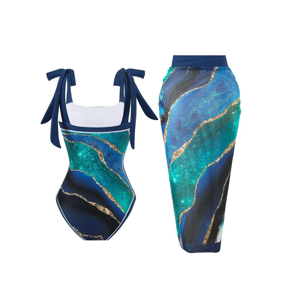 Summer New Custom-Made Digital Printed Bikini Swimsuit for Women Conservative Sun Protection One-Piece Gauze Skirt 2-P Z260206
