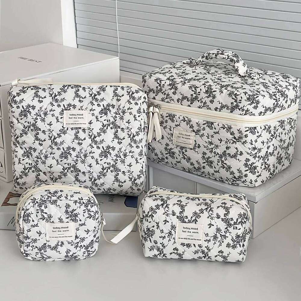 4pcs Floral Makeup Bag Set - Large Capacity Pouch with Zipper Easy to Clean Travel Toiletry Organizer Y260206