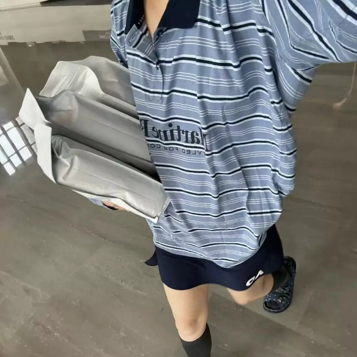 POLO Collar Martine Rose Blue Stripe Long Sleeves T-Shirt Men Women Quality Top T Shirt Tee 260205