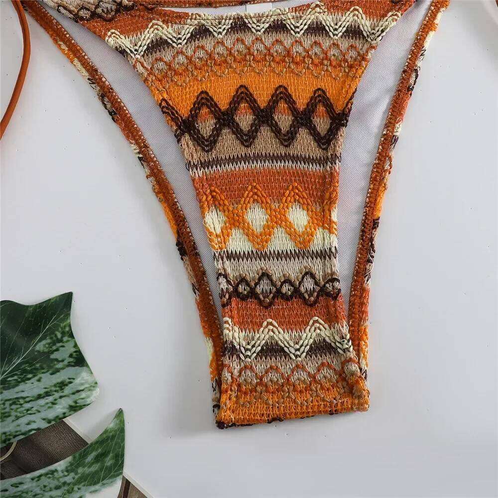 Geometry Knitted Triangle Micro Bikini Thong Mujer String Halter Swimwear Mini Sexy Swimsuit Bathing Suit for Women Bikinis Sets XJ260206